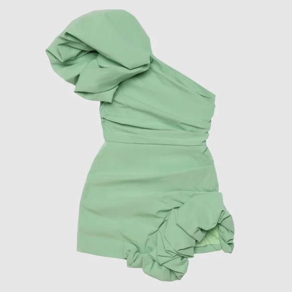 NEW The Wolf Gang Octavia Mini Dress - Sage Green Cocktail Party One Shoulder - Picture 12 of 13